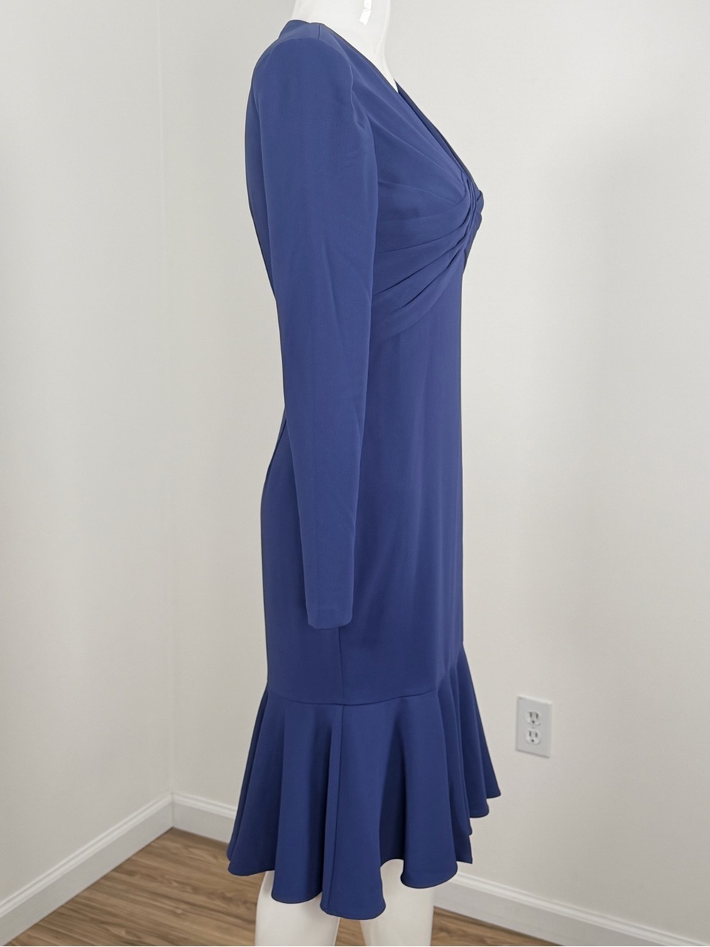 $496 Badgley Mischka Women Blue Twisted Front Long Sleeve A-Line Dress Size 2 - Picture 3 of 8